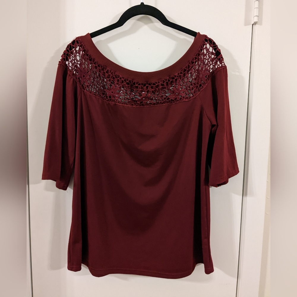 Red Blouse with Floral Crochet